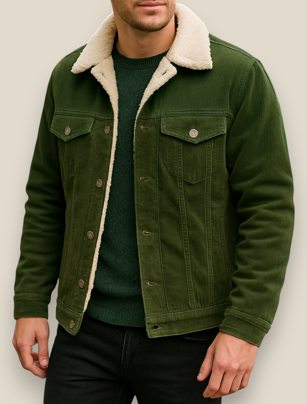 Men’s Corduroy Jacket, Thick Sherpa Fleece Lined Winter Coat, Warm Overcoat