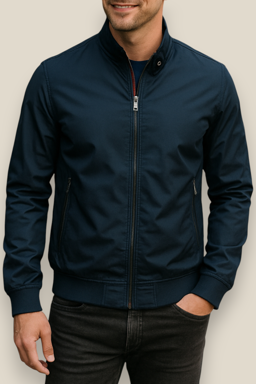 Men’s Winter Bomber Jacket, Solid Stand Collar Windbreaker, Slim Fit Casual Coat