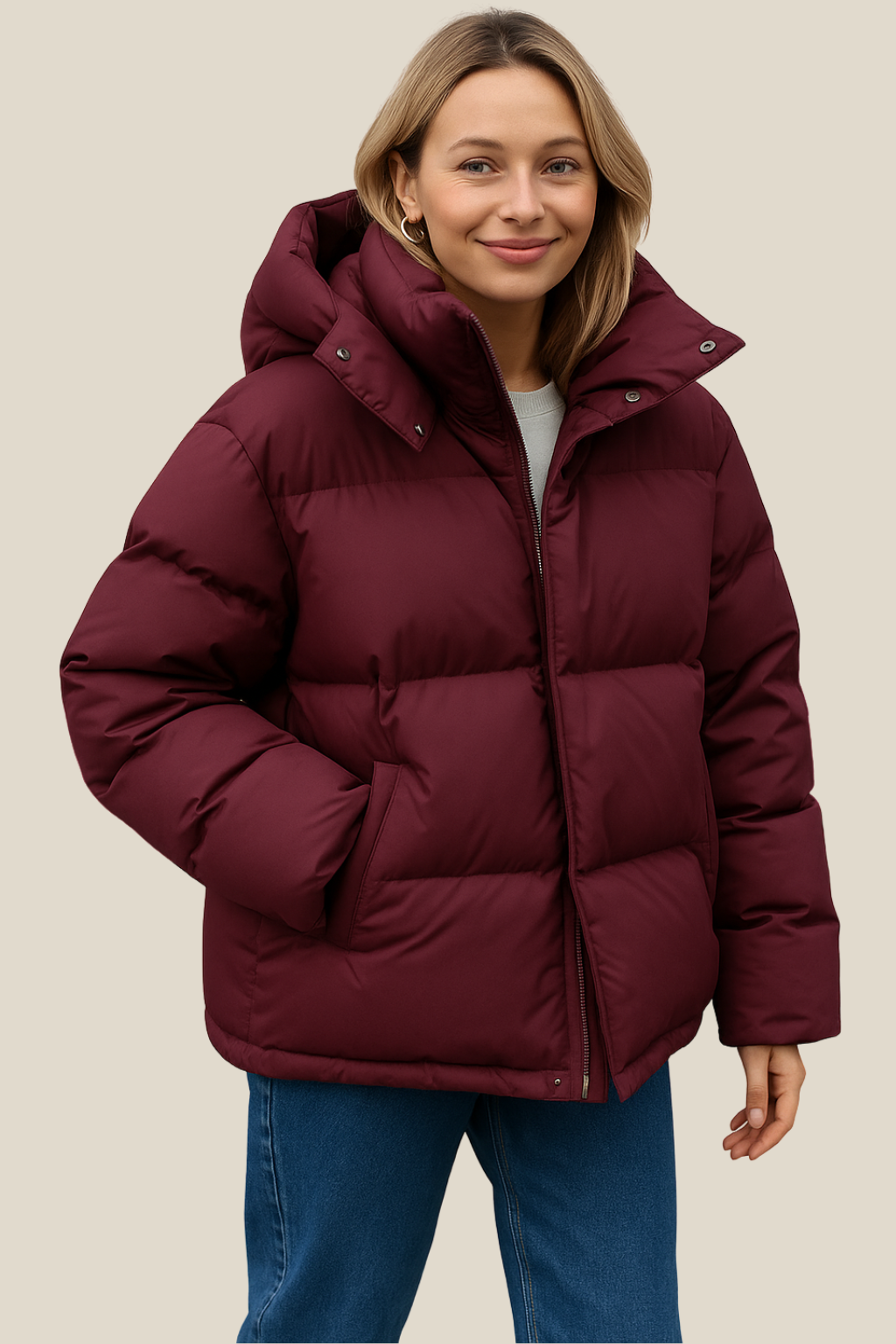 Women’s Hooded Winter Puffer Jacket, Warm Loose-Fit Parka, Casual Cold-Weather Coat