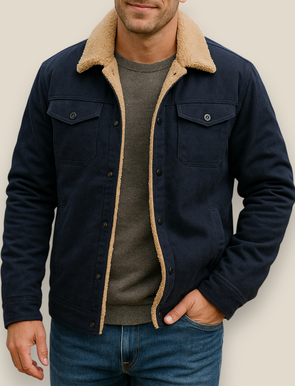 Men’s Winter Fleece Lined Jacket, Thick Warm Plush Coat, Casual Winter Outerwear