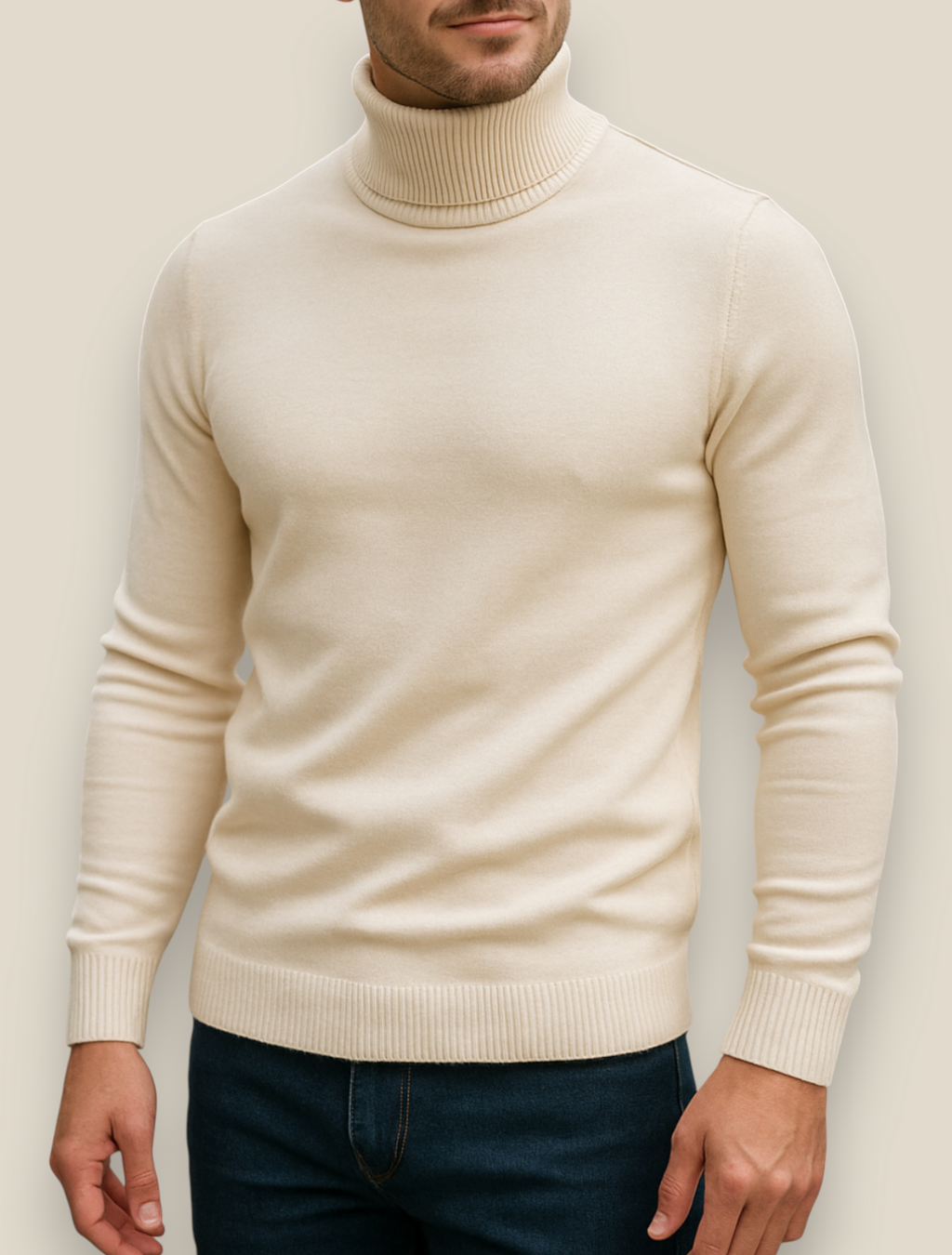 Men’s Turtleneck Jumper, Slim Fit High Neck Sweater, Warm Winter Top