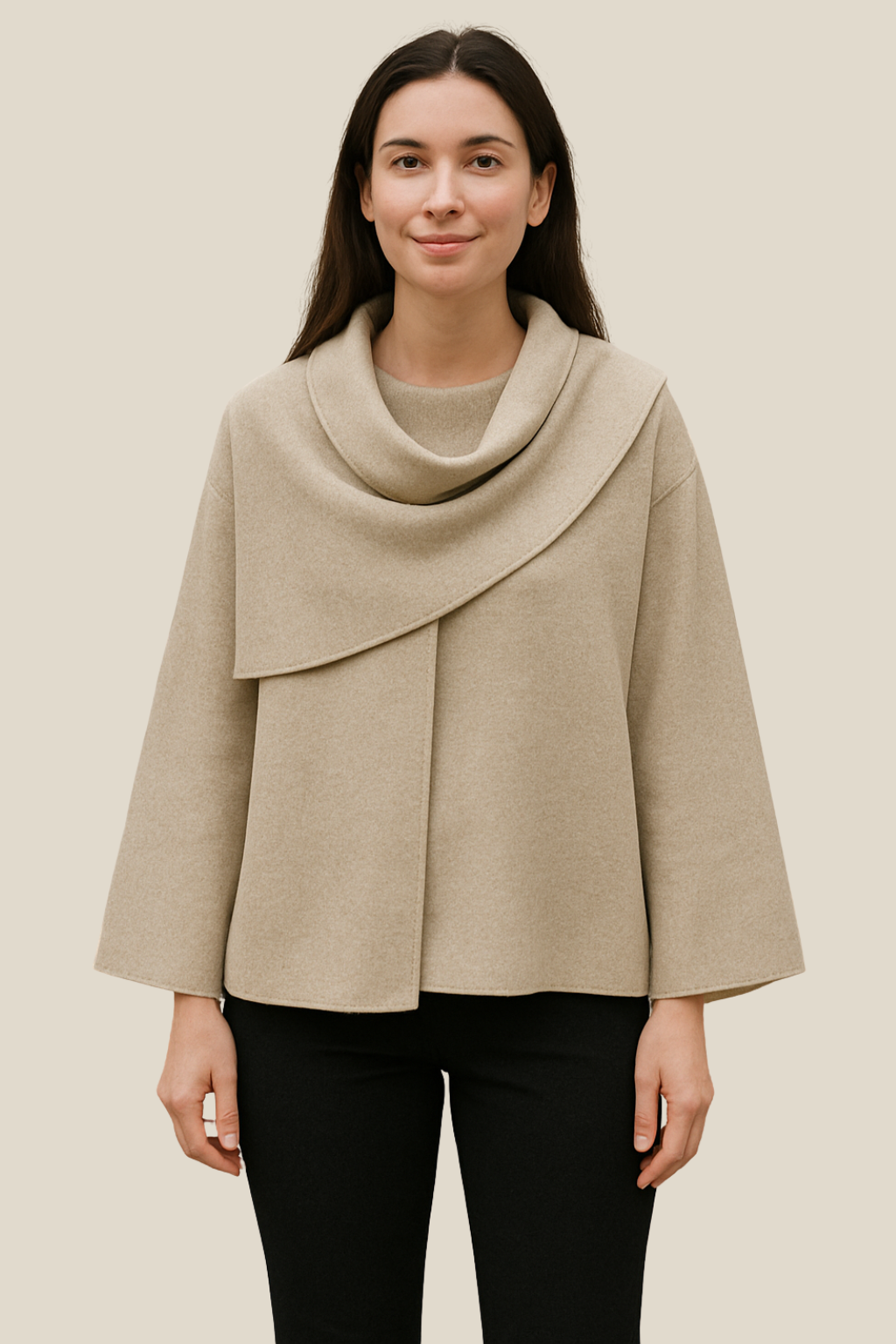 Women’s Elegant Long Cape Cardigan, Winter Knitted Scarf Styled Warm Jacket