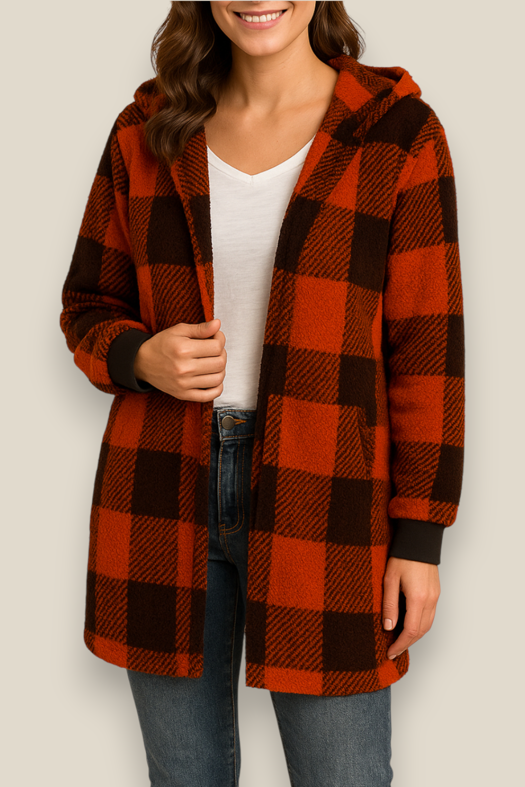 Women’s Plaid Hooded Flannel  Coat - Fleece Warm Winter Jacket
