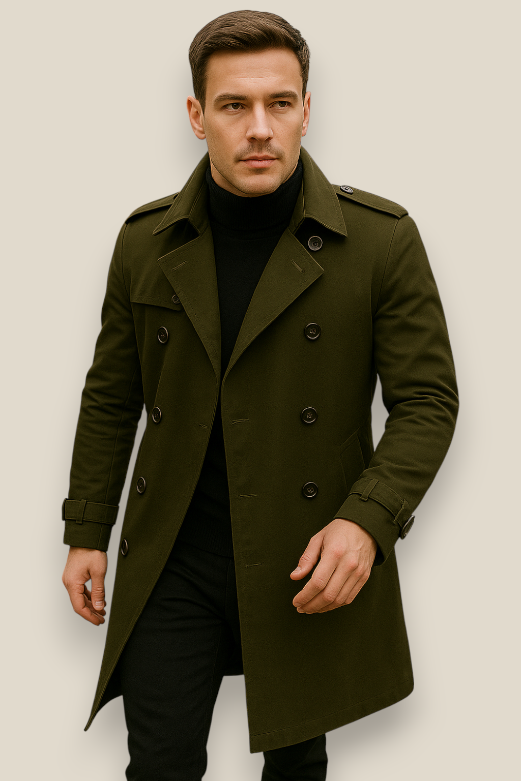 Men’s Long Trench Coat - Vintage Styled Overcoat Jacket
