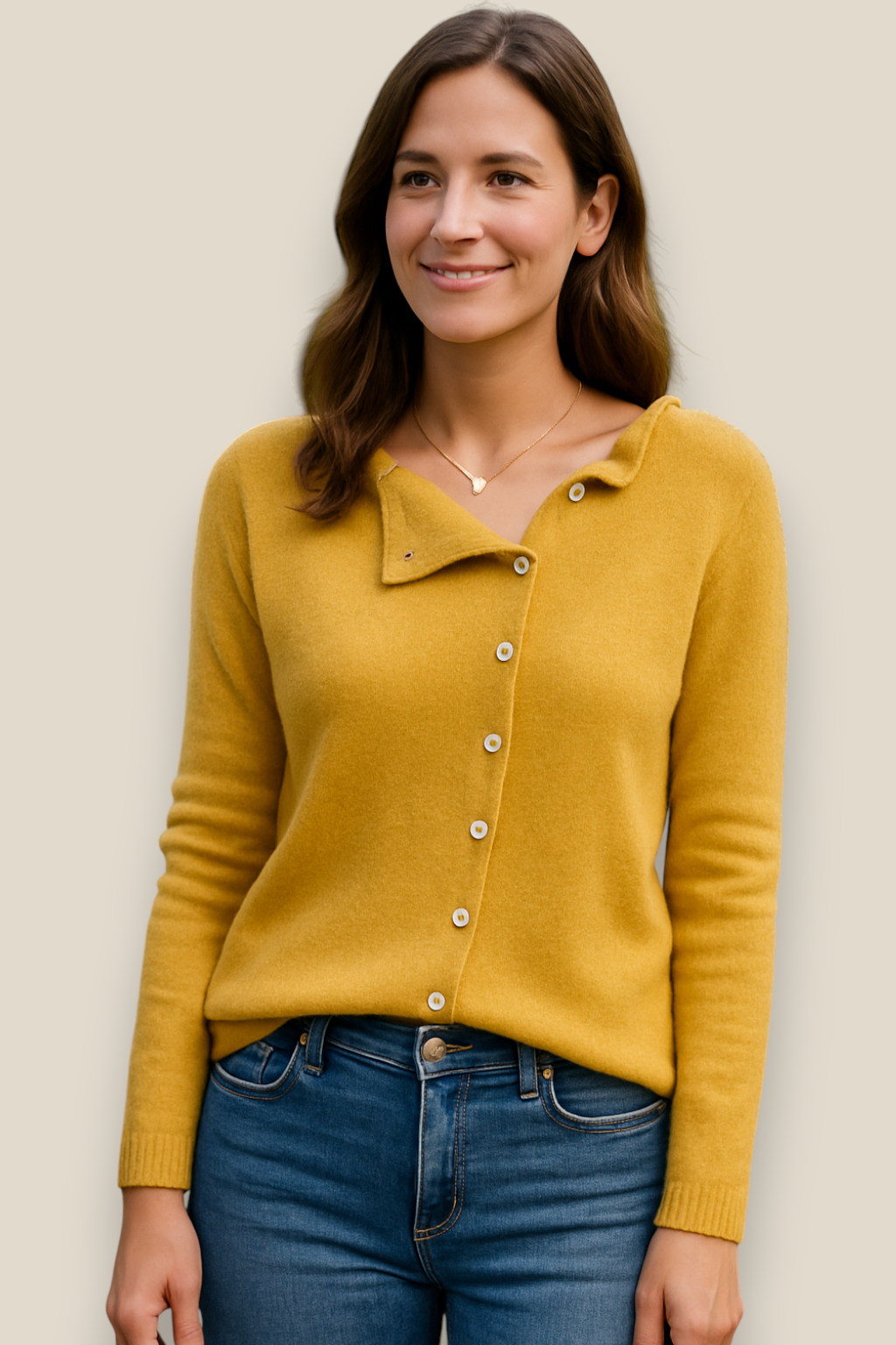 Women’s Elegant Knitted Jumper, Button Up Winter Sweatshirt, Casual Winter Top