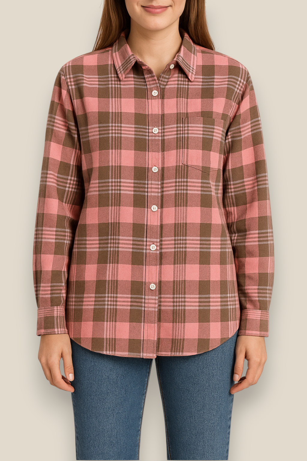 Women’s Flannel Plaid Shirt - Cotton Long Sleeve Casual Winter Blouse