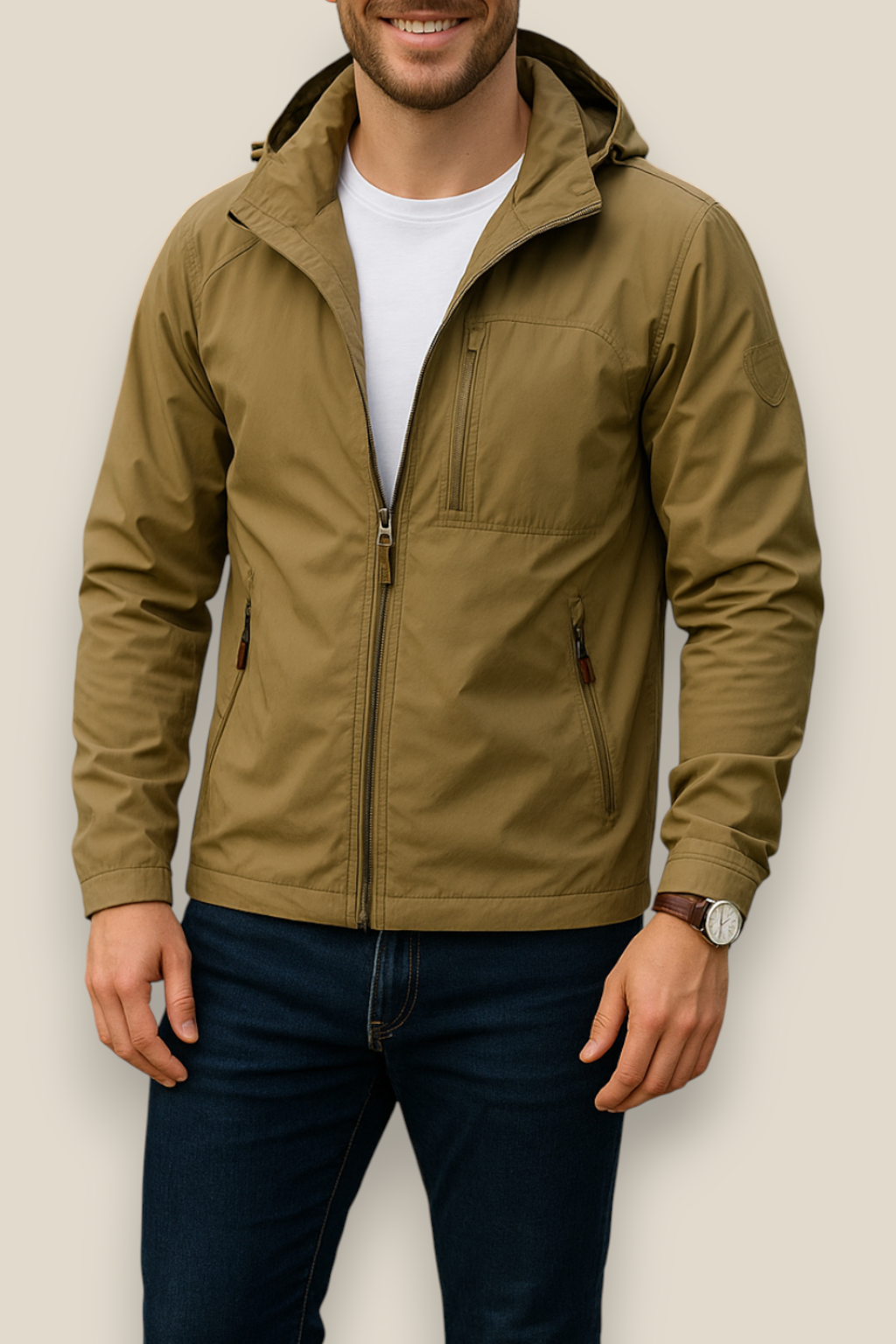 Men’s Lightweight Jacket, Collared Outdoor Coat, Multi-Pocket Windbreaker