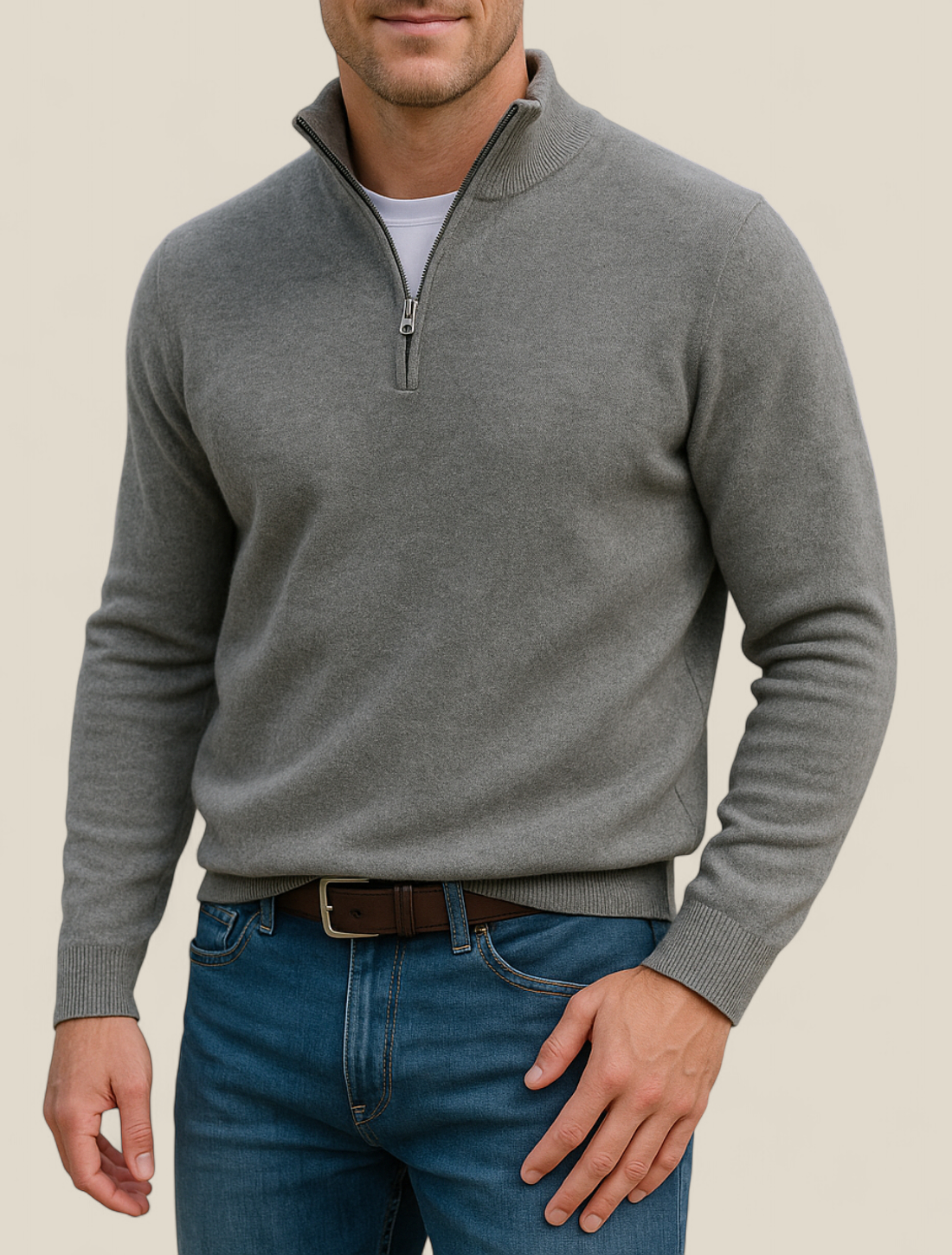 Men’s Fleece Pullover Jumper - Warm Winter Zip-Up Polo