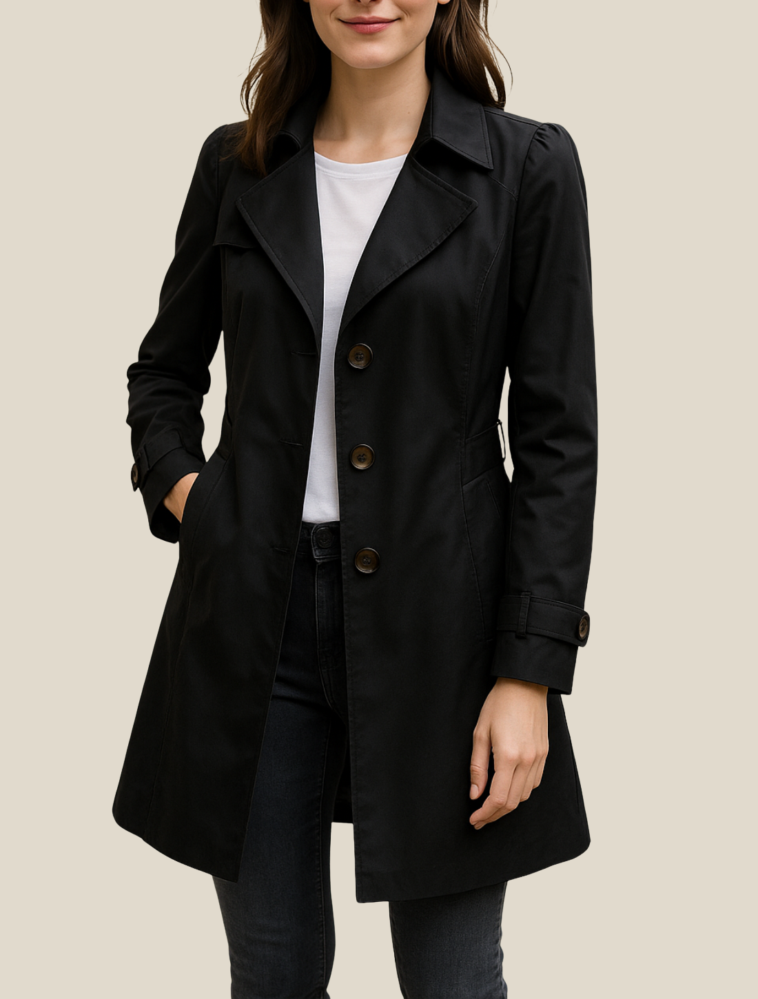 Women’s Elegant Trench Coat, Single-Breasted Mid-Length Windbreaker Winter Outerwear