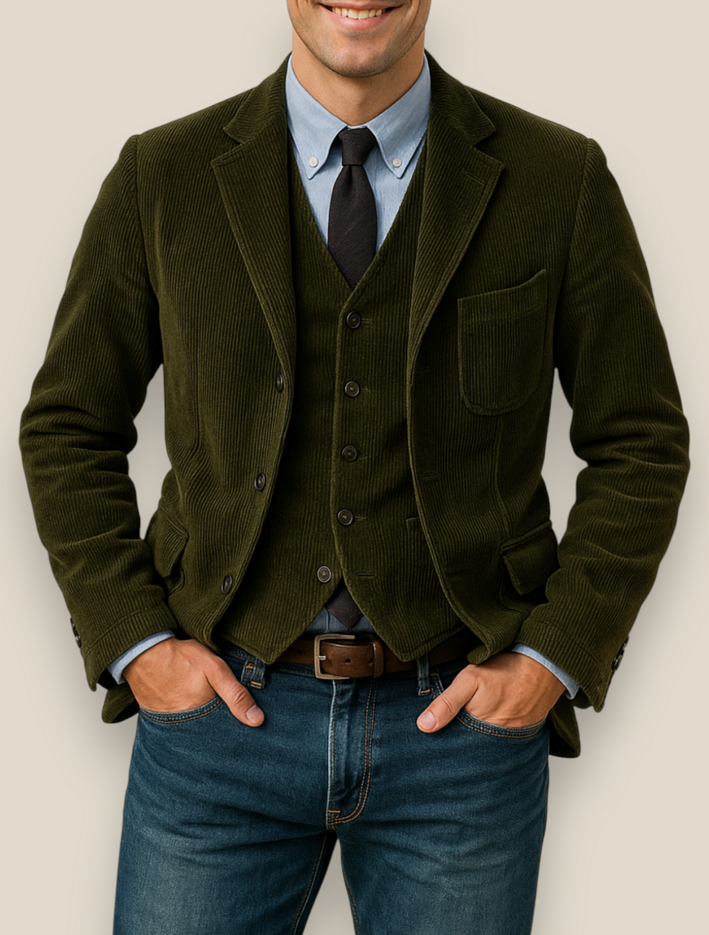 Men’s Corduroy Jacket, Single Breasted Relaxed Fit Coat, Warm Winter Pullover
