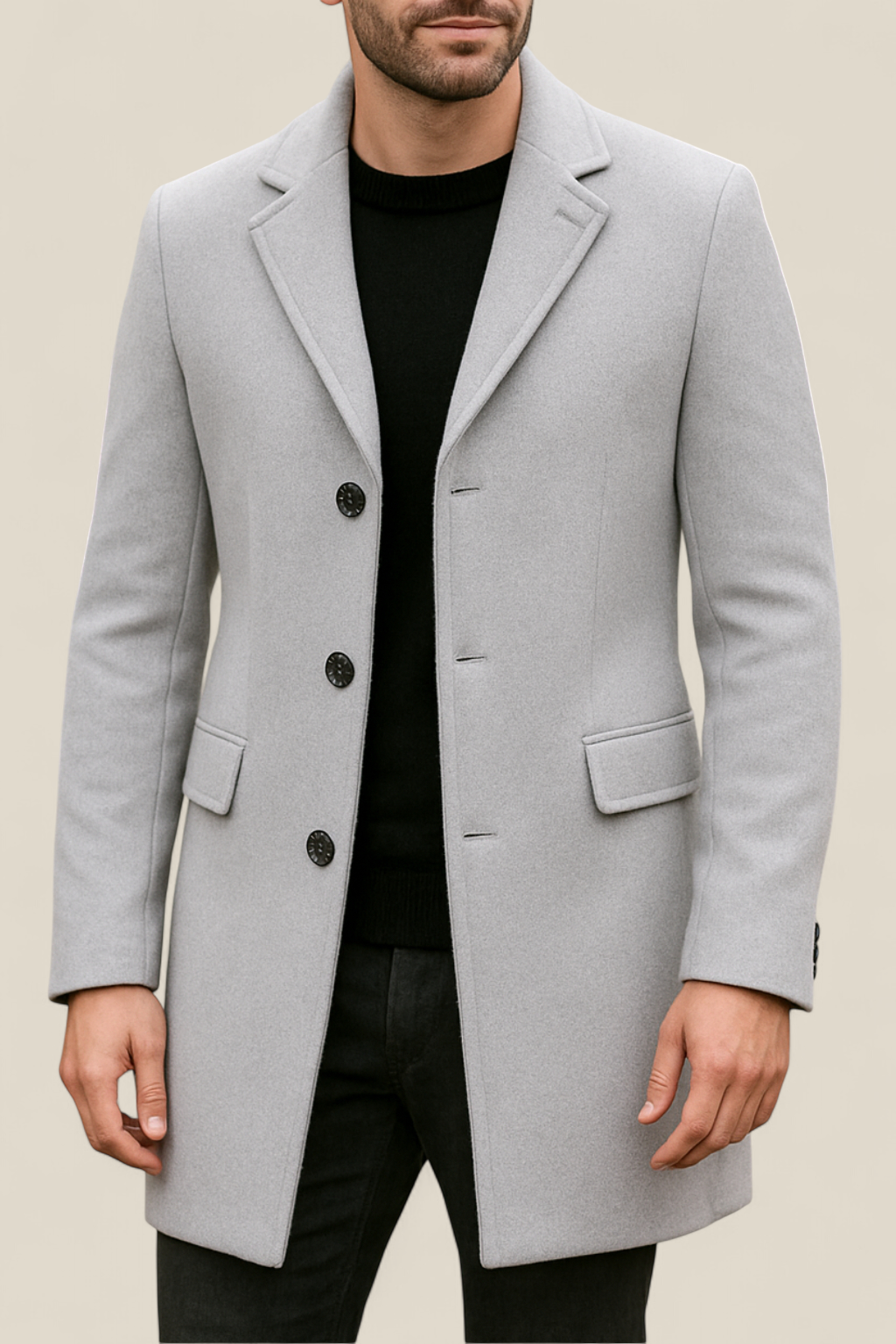 Men’s Long Trench Coat - Casual Single-Breasted Lightweight Jacket