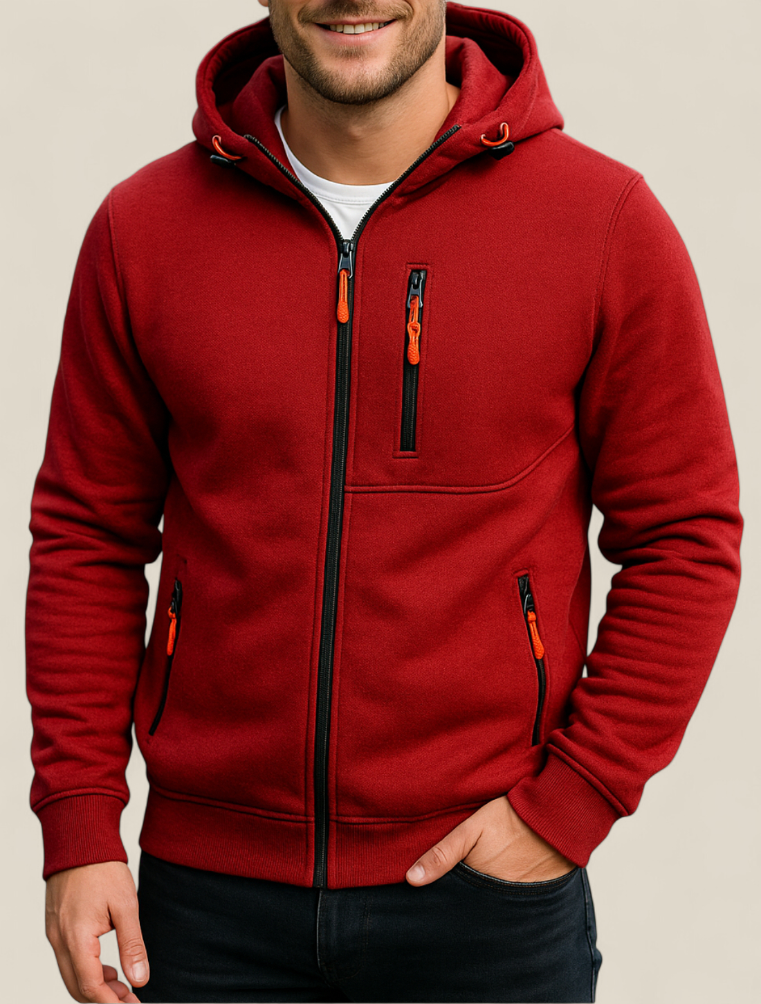 Men’s Hooded Zip-Up Jacket - Casual Long Sleeve Sports Gym Hoodie