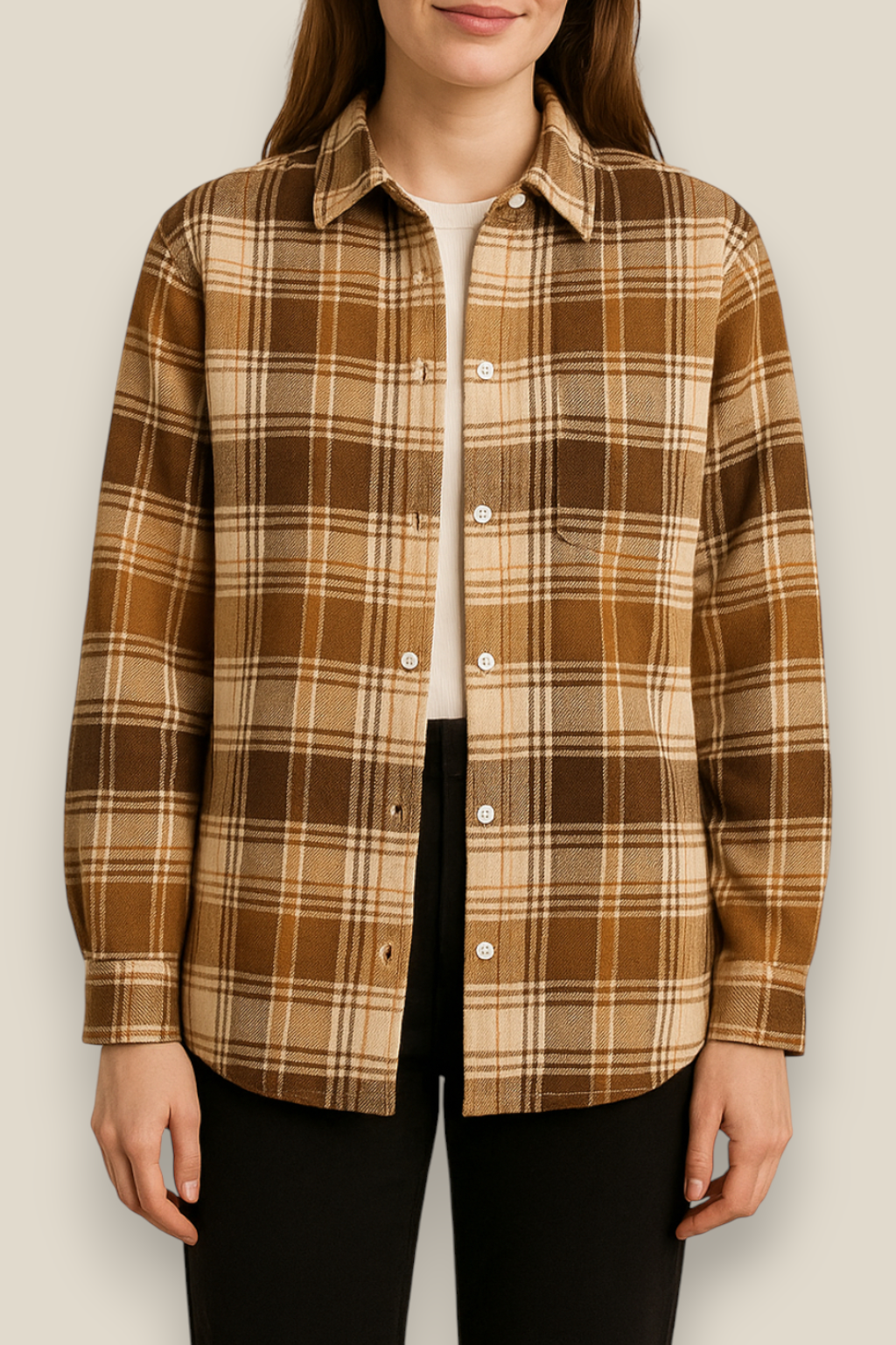 Women’s Plaid Flannel Shirt - Single Breasted Long Sleeve Winter Blouse