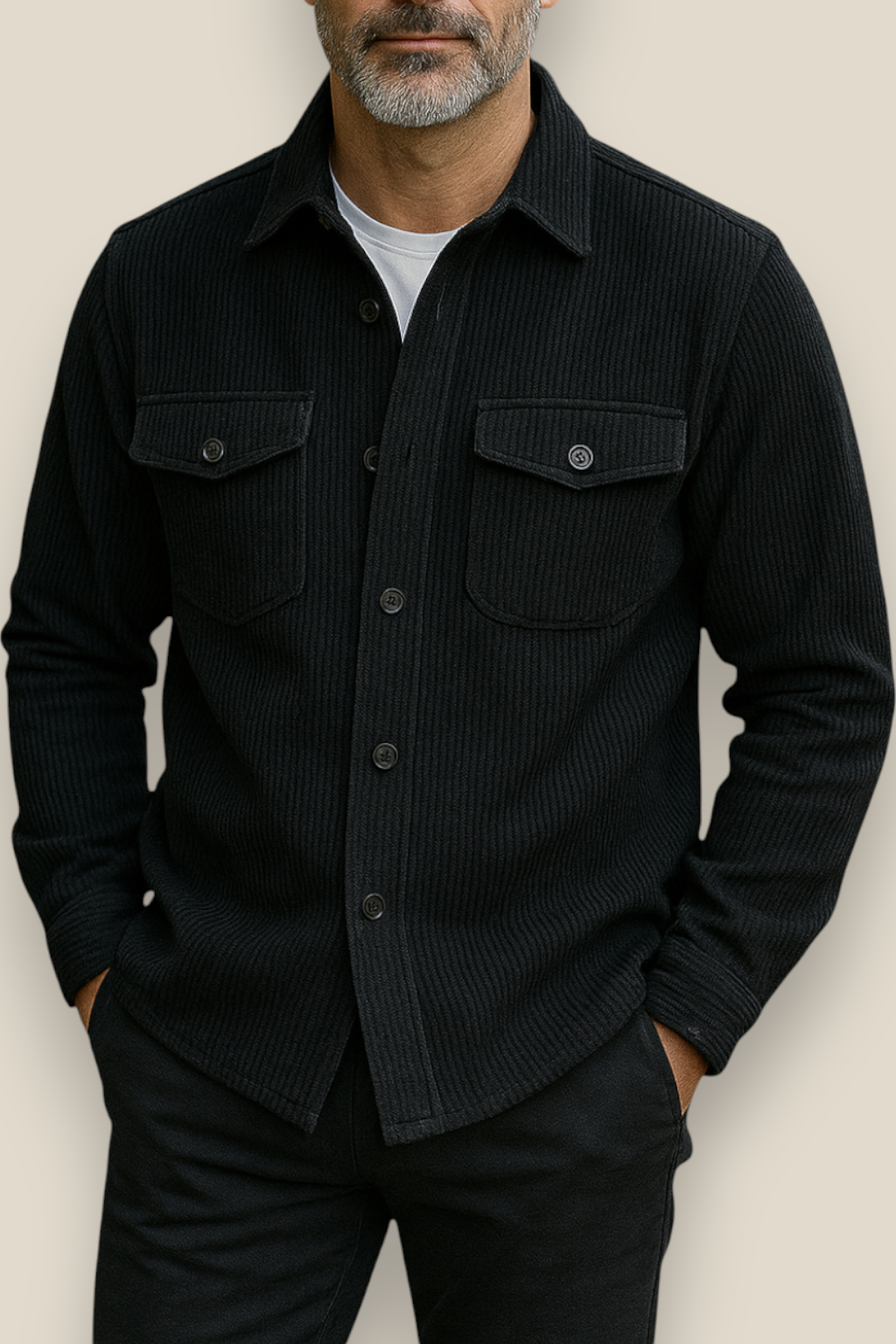 Men’s Corduroy Jacket, Stand Collar Button-Up Casual Coat, Warm Winter Pullover