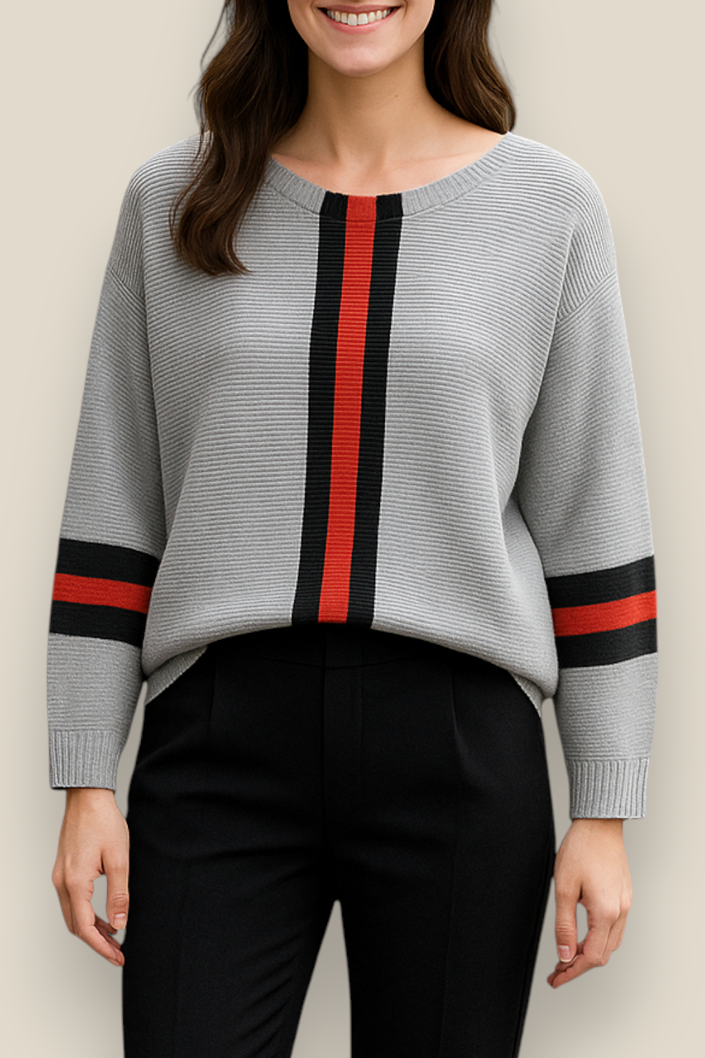 Women’s Vertical Stripe Jumper, Long Sleeve Casual Knit Top, Loose Fit Sweatshirt